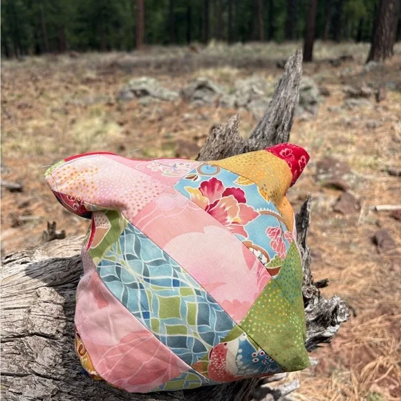 Hand Crafted Red and Pink Cosmetic Bag with Unique Patchwork Design - Picture 3 of 9